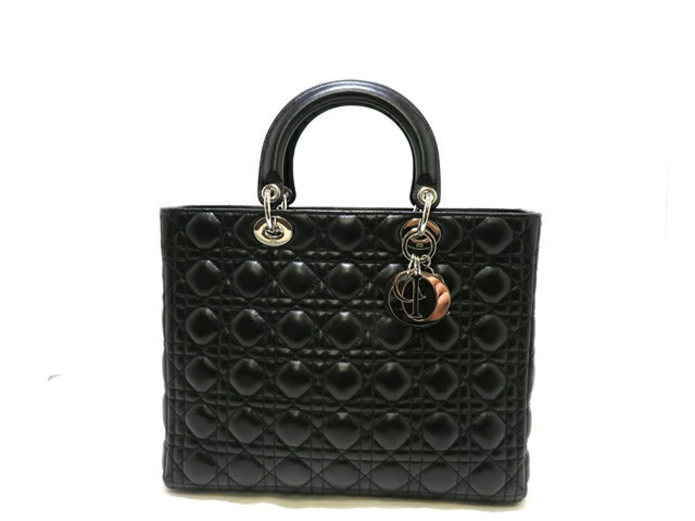 Christian Dior Lady Carnage Tote Bag Handbag Lambskin Black